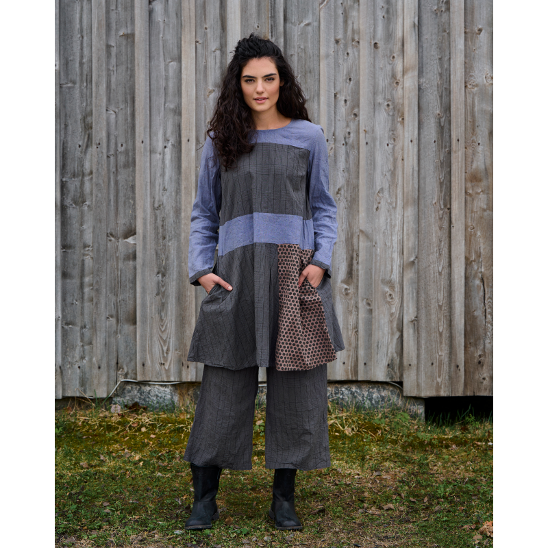 pants 11392 HENNY Grey checked cotton - Boho-Chic Clothing