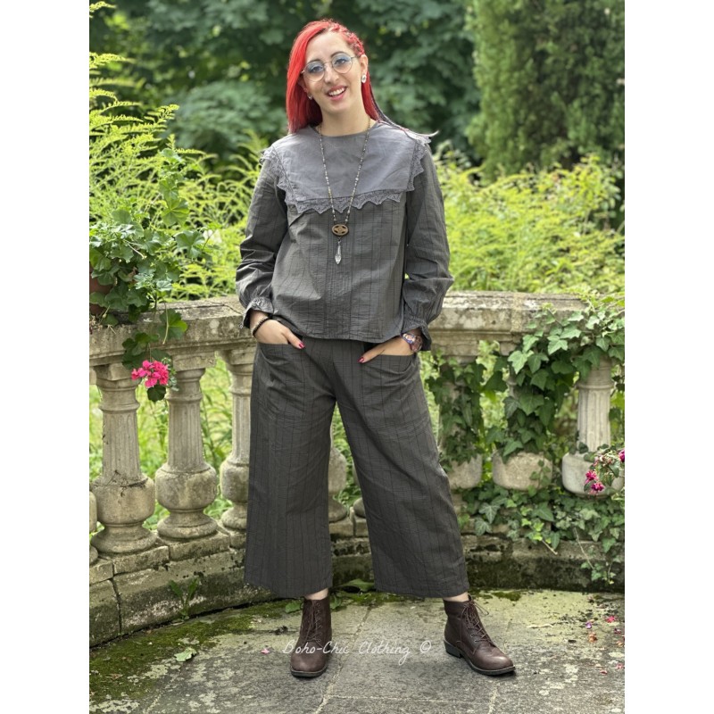 pants 11392 HENNY Grey checked cotton - Boho-Chic Clothing