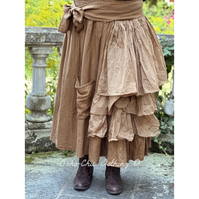 skirt GENTIANE Cinnamon linen and organza - Boho-Chic Clothing