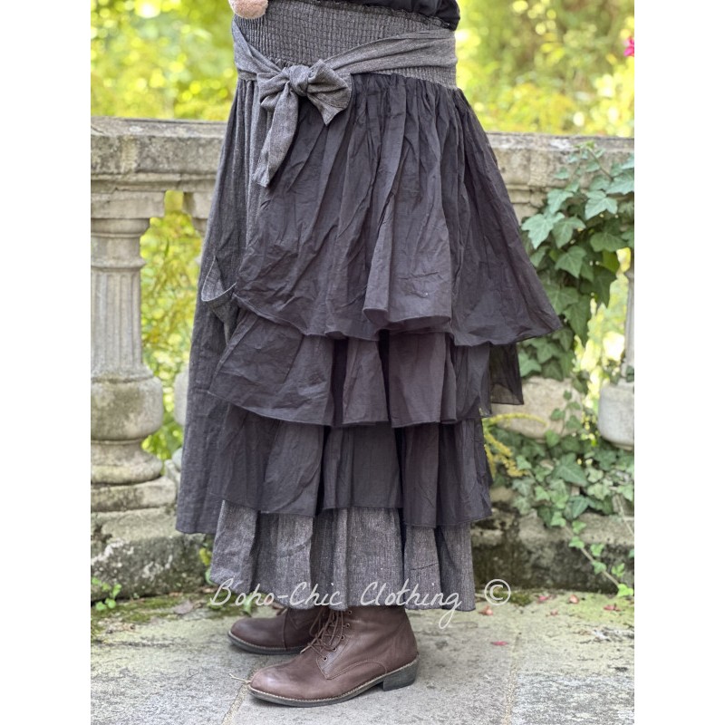skirt GENTIANE Black linen and organza - Boho-Chic Clothing