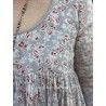 robe SOLINE voile de coton bleu gris à imprimé fleurs et petits pois rouges Taille XL Les Ours - 24