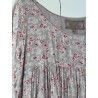 robe SOLINE voile de coton bleu gris à imprimé fleurs et petits pois rouges Taille XL Les Ours - 5