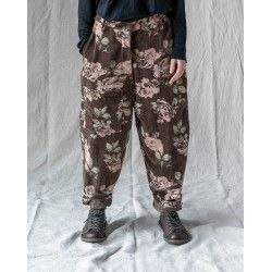 pantalon GASTON velours Chocolat à fleurs roses Les Ours - 1