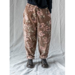 pantalon GASTON velours Macaron à fleurs roses Les Ours - 1