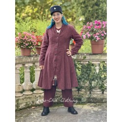 coat 66764 JIMENA Burgundy striped linen