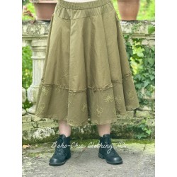 skirt 22253 PIRJO Olive hard voile and embroidered fishnet