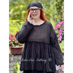 tunic JACINTHE Black with white polka dots cotton voile