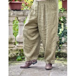 trouser 11413 BOTVI Dark ecru striped linen