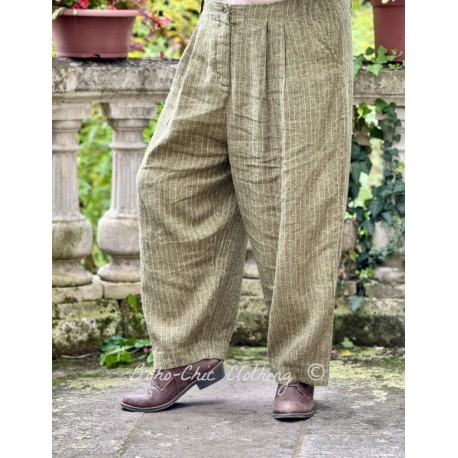 trouser 11413 BOTVI Dark ecru striped linen Ewa i Walla - 1