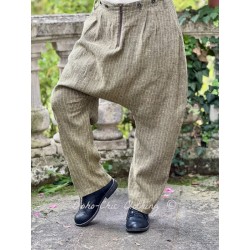 harem pants 11414 MERJA Dark ecru striped linen Ewa i Walla - 1