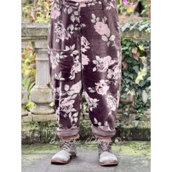 pants GASTON Chocolate with pink flowers velvet Les Ours - 1