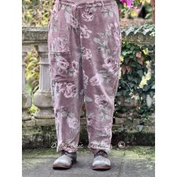 pantalon GASTON velours Macaron à fleurs roses Les Ours - 1