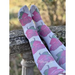 socks Over The Knee in Red Roses Magnolia Pearl - 1