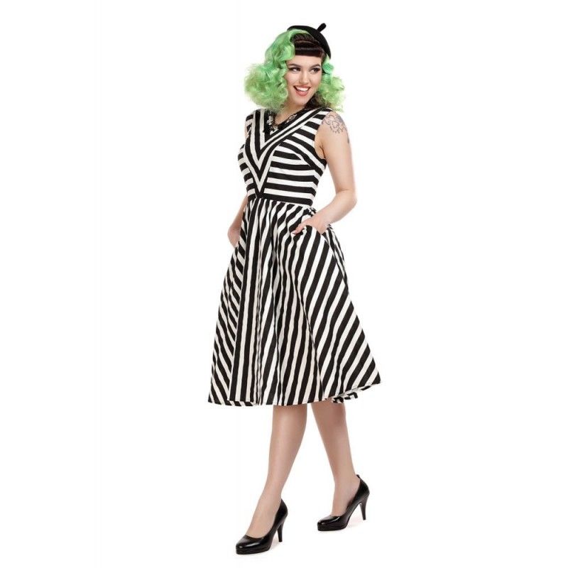 black and white striped swing dress