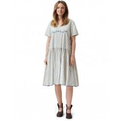 robe 55745 coton Écru à rayures bleues