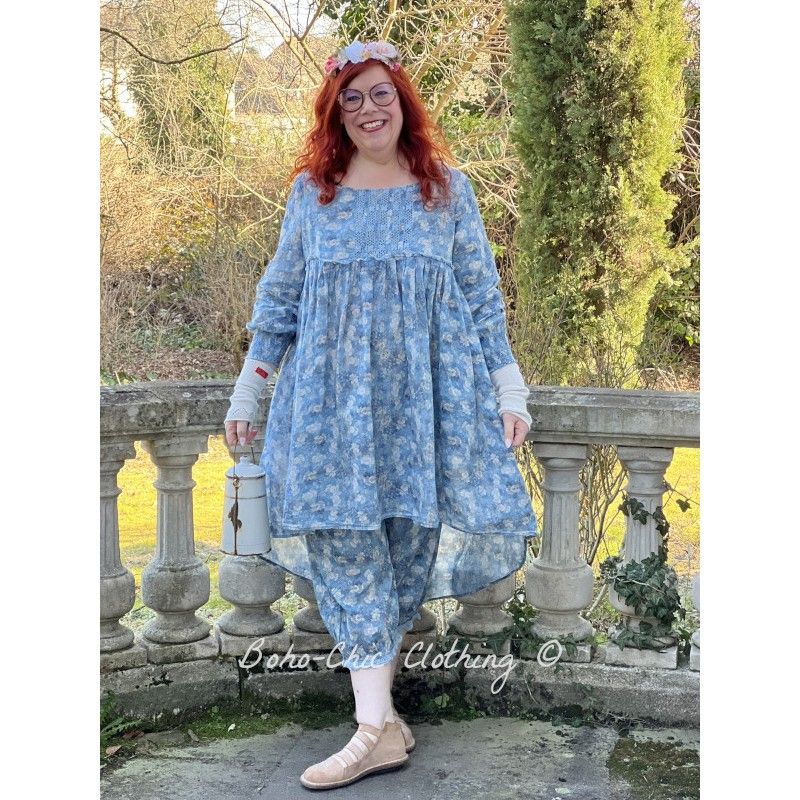 tunic 44835 Blue flower cotton voile - Boho-Chic Clothing