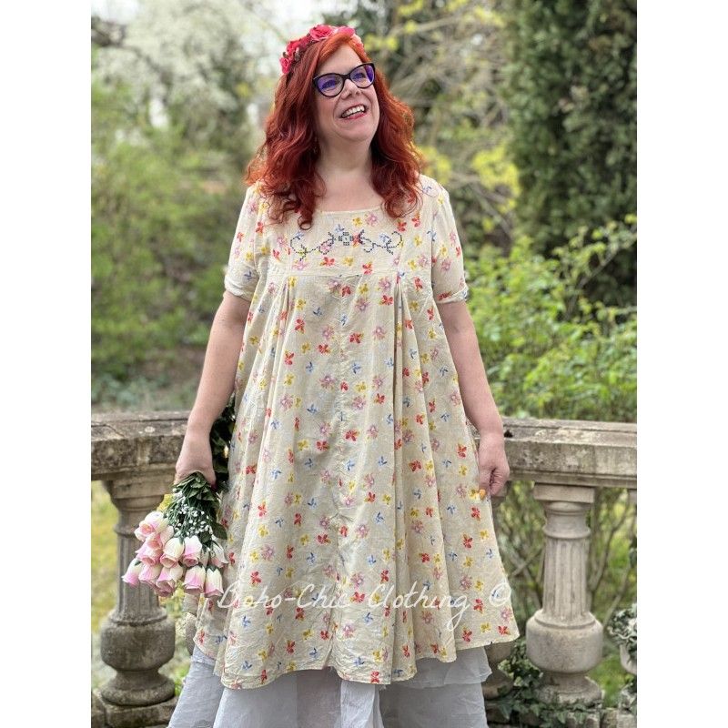 dress 55736 Yellow flower cotton voile - Boho-Chic Clothing