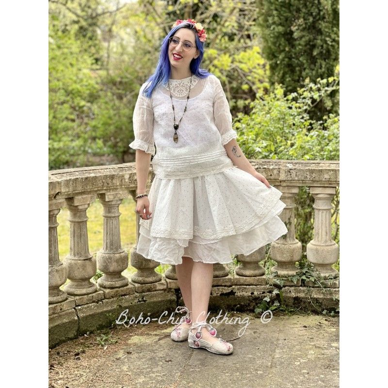 skirt 22147 White organdie with small green dots - Boho-Chic Clothing