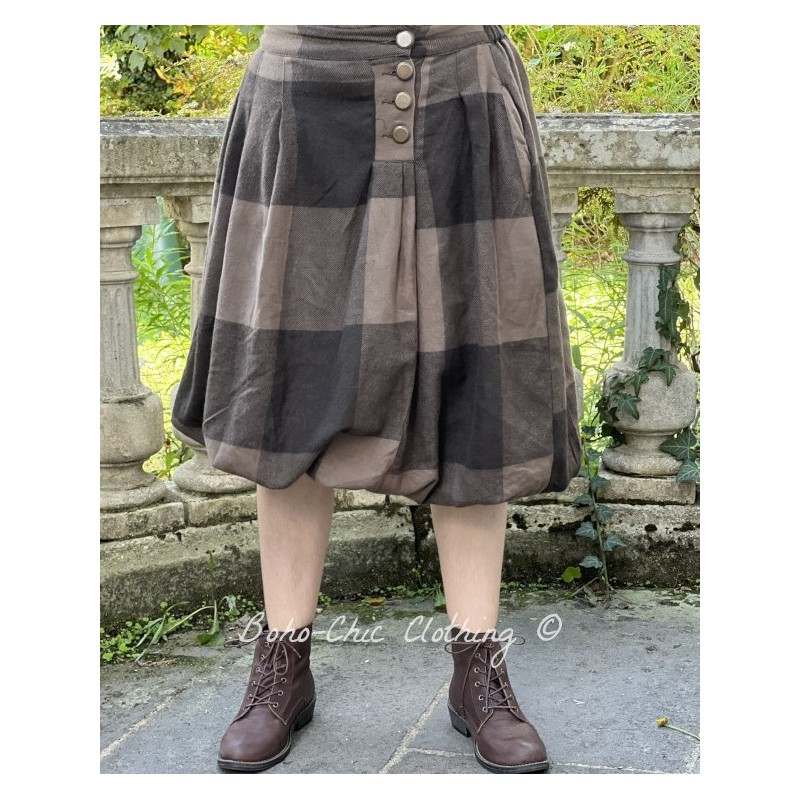 skirt ANGELO Chocolate woolen cloth with large checks - Boho-Chic Clothing