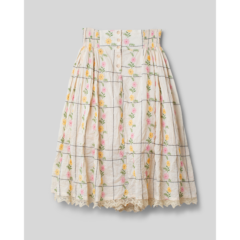 skirt 22180 EVELYN Cream embroidered voile - Boho-Chic Clothing