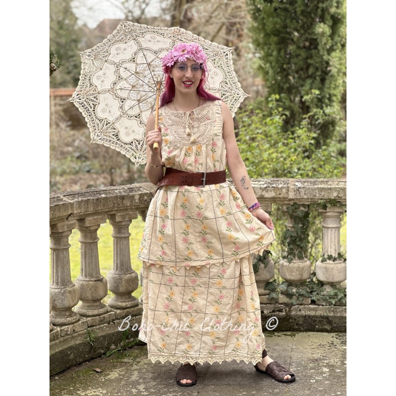 skirt 22180 EVELYN Cream embroidered voile - Boho-Chic Clothing